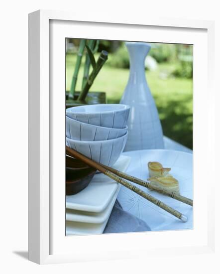 A Table Laid in Asian Style in the Open Air-Bärbel Büchner-Framed Photographic Print