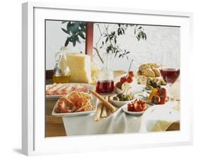 A Table Laid with Antipasti and Red Wine-Ulrike Koeb-Framed Photographic Print