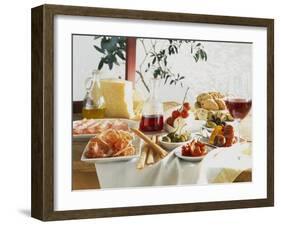 A Table Laid with Antipasti and Red Wine-Ulrike Koeb-Framed Photographic Print