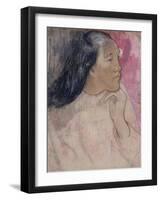 A Tahitian Woman with a Flower in Her Hair, 1891-92-Paul Gauguin-Framed Giclee Print
