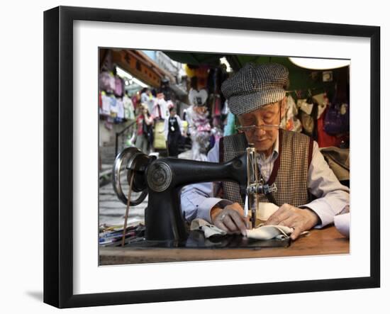 A Tailor at Work in Hong Kong, China-Andrew Mcconnell-Framed Photographic Print