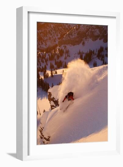 A Talented Skier Skies Down the Mountain at Alta Backcountry, Utah-Adam Barker-Framed Photographic Print