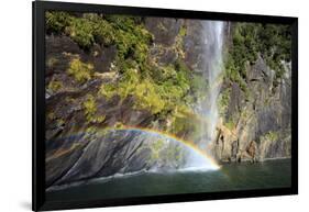 A Tall Waterfall Drops Off a Steep Cliff into Waters, Milford Sound on South Island, New Zealand-Paul Dymond-Framed Photographic Print