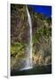 A Tall Waterfall Drops Off a Steep Cliff into Waters, Milford Sound on South Island, New Zealand-Paul Dymond-Framed Photographic Print