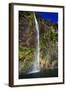 A Tall Waterfall Drops Off a Steep Cliff into Waters, Milford Sound on South Island, New Zealand-Paul Dymond-Framed Photographic Print