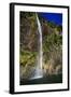 A Tall Waterfall Drops Off a Steep Cliff into Waters, Milford Sound on South Island, New Zealand-Paul Dymond-Framed Photographic Print