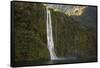 A Tall Waterfall Drops Off a Steep Cliff into Waters, Milford Sound on South Island, New Zealand-Paul Dymond-Framed Stretched Canvas