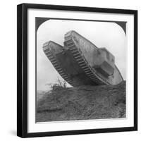 A Tank Breaking Through the Wire at Cambrai, France, World War I, C1917-C1918-null-Framed Photographic Print