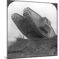 A Tank Breaking Through the Wire at Cambrai, France, World War I, C1917-C1918-null-Mounted Photographic Print