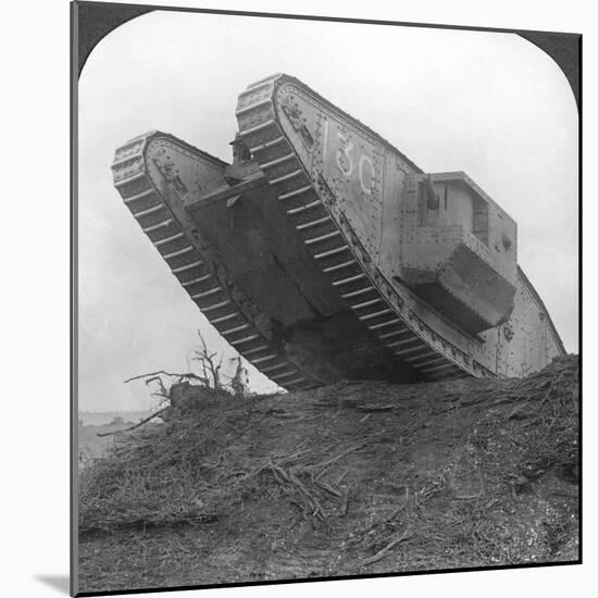 A Tank Breaking Through the Wire at Cambrai, France, World War I, C1917-C1918-null-Mounted Photographic Print