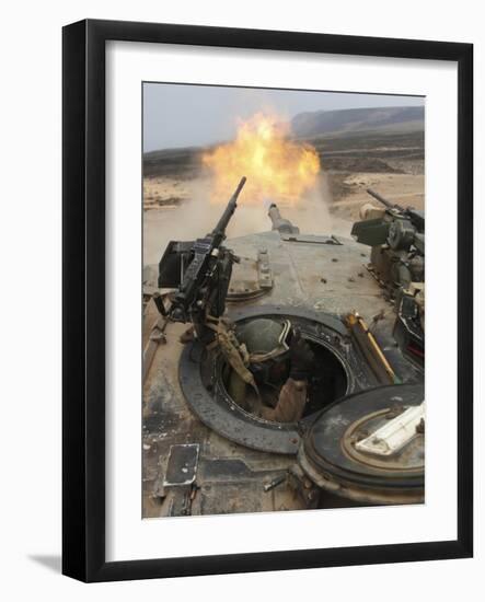 A Tank Crewman Braces Himself After Firing a 120mm Round from a M1A1 Abrams Battle Tank-Stocktrek Images-Framed Photographic Print