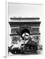 A Tank of the French Armored Division Passes by the Arc De Triomphe-null-Framed Photographic Print