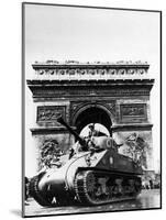 A Tank of the French Armored Division Passes by the Arc De Triomphe-null-Mounted Photographic Print