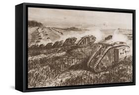 A Tank Offensive at Cambrai, France, Illustration from 'The Outline of History' by H.G. Wells,…-English School-Framed Stretched Canvas