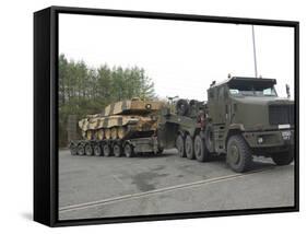 A Tank Transporter Hauling a Challenger 2 Main Battle Tank To Wales For An Exercise-Stocktrek Images-Framed Stretched Canvas