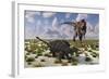 A Tarbosaurus Dinosaur Approaching a Pinacosaurus-Stocktrek Images-Framed Art Print