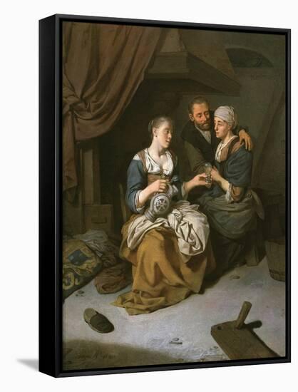 A Tavern Interior with Three Figures-Cornelis Bega-Framed Stretched Canvas