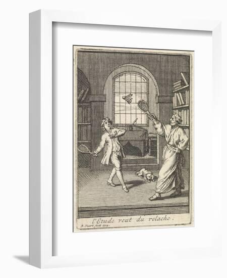 A Teacher Plays Badminton with His Pupil-Bernard Picart-Framed Art Print