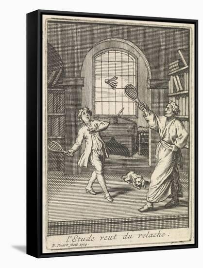 A Teacher Plays Badminton with His Pupil-Bernard Picart-Framed Stretched Canvas