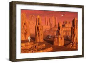 A Team of Explorers from Earth Exploring Mars Ancient Monuments-null-Framed Art Print