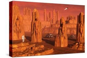 A Team of Explorers from Earth Exploring Mars Ancient Monuments-null-Stretched Canvas