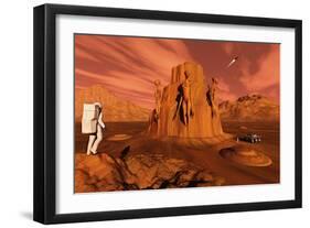 A Team of Explorers from Earth Exploring Mars Ancient Monuments-null-Framed Art Print