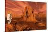 A Team of Explorers from Earth Exploring Mars Ancient Monuments-null-Stretched Canvas