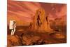 A Team of Explorers from Earth Exploring Mars Ancient Monuments-null-Mounted Art Print