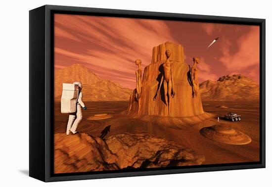 A Team of Explorers from Earth Exploring Mars Ancient Monuments-null-Framed Stretched Canvas