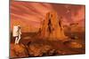 A Team of Explorers from Earth Exploring Mars Ancient Monuments-null-Mounted Premium Giclee Print