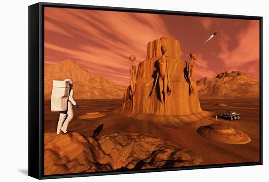 A Team of Explorers from Earth Exploring Mars Ancient Monuments-null-Framed Stretched Canvas