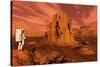 A Team of Explorers from Earth Exploring Mars Ancient Monuments-null-Stretched Canvas