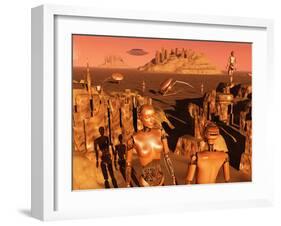 A Team of Robots Gather the Last of Martian Technology-Stocktrek Images-Framed Premium Photographic Print