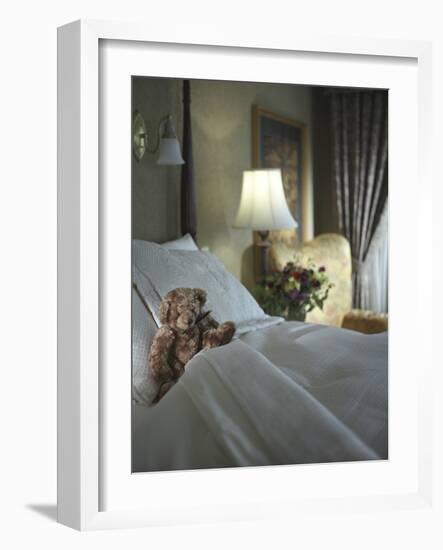 A Teddy Bear on the Bed-null-Framed Photographic Print