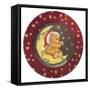 A Teddy Bear Wearing a Christmas Hat, Sitting on a Moon Star All Around-Beverly Johnston-Framed Stretched Canvas