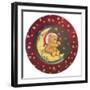 A Teddy Bear Wearing a Christmas Hat, Sitting on a Moon Star All Around-Beverly Johnston-Framed Giclee Print