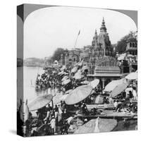 A Temple and Ghats on the Ganges at Benares (Varanas), India, 1900s-null-Stretched Canvas