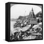 A Temple and Ghats on the Ganges at Benares (Varanas), India, 1900s-null-Framed Stretched Canvas