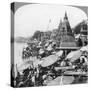 A Temple and Ghats on the Ganges at Benares (Varanas), India, 1900s-null-Stretched Canvas