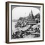 A Temple and Ghats on the Ganges at Benares (Varanas), India, 1900s-null-Framed Giclee Print