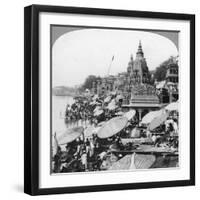 A Temple and Ghats on the Ganges at Benares (Varanas), India, 1900s-null-Framed Giclee Print