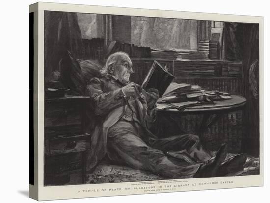 A Temple of Peace, Mr Gladstone in the Library at Hawarden Castle-Sydney Prior Hall-Stretched Canvas