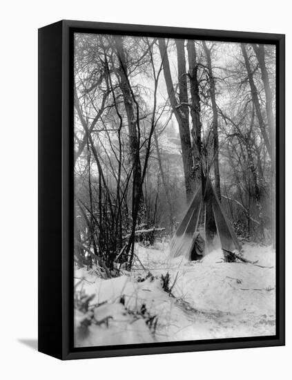 A Tepee in a Snow Covered Forest-E.S Curtis-Framed Stretched Canvas