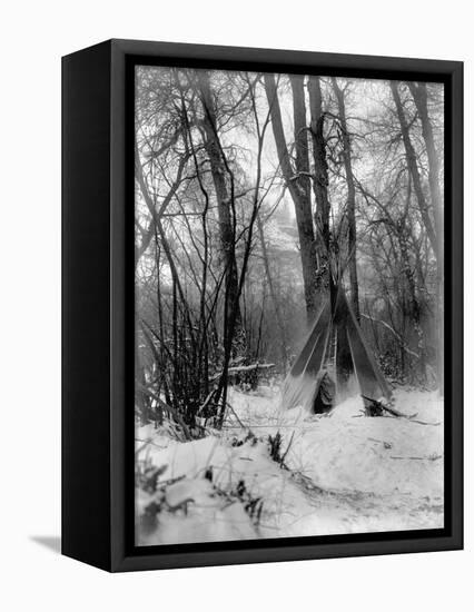 A Tepee in a Snow Covered Forest-E.S Curtis-Framed Stretched Canvas