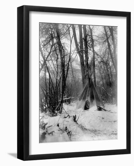 A Tepee in a Snow Covered Forest-E.S Curtis-Framed Photographic Print