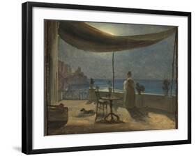 A Terrace in Amalfi in Moonlight, C.1834 (Oil on Paper Mounted on Board)-Thomas Fearnley-Framed Giclee Print
