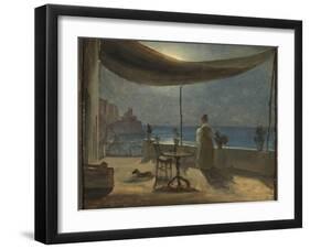 A Terrace in Amalfi in Moonlight, C.1834 (Oil on Paper Mounted on Board)-Thomas Fearnley-Framed Giclee Print