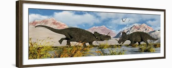 A Territorial Dispute Between a Pair of Male Centrosaurus Dinosaurs-null-Framed Premium Giclee Print