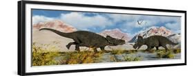 A Territorial Dispute Between a Pair of Male Centrosaurus Dinosaurs-null-Framed Premium Giclee Print