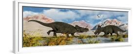 A Territorial Dispute Between a Pair of Male Centrosaurus Dinosaurs-null-Framed Premium Giclee Print